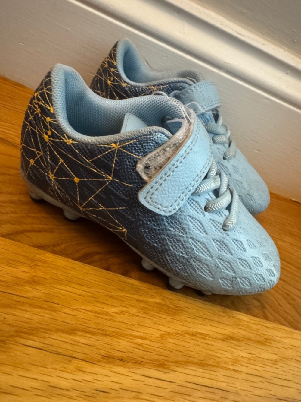 Kids Light Blue Athletic Sneakers with Gold Star Pattern